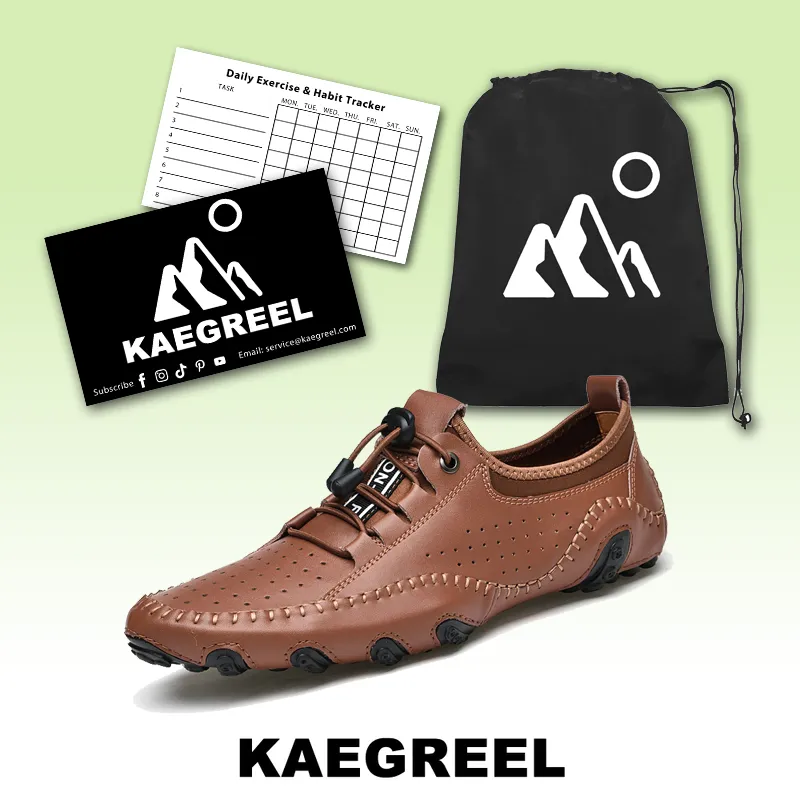 Kaegreel Men's Handmade Leather Breathable Casual Soft-soled Peas Shoes Driving Shoes Sneakers