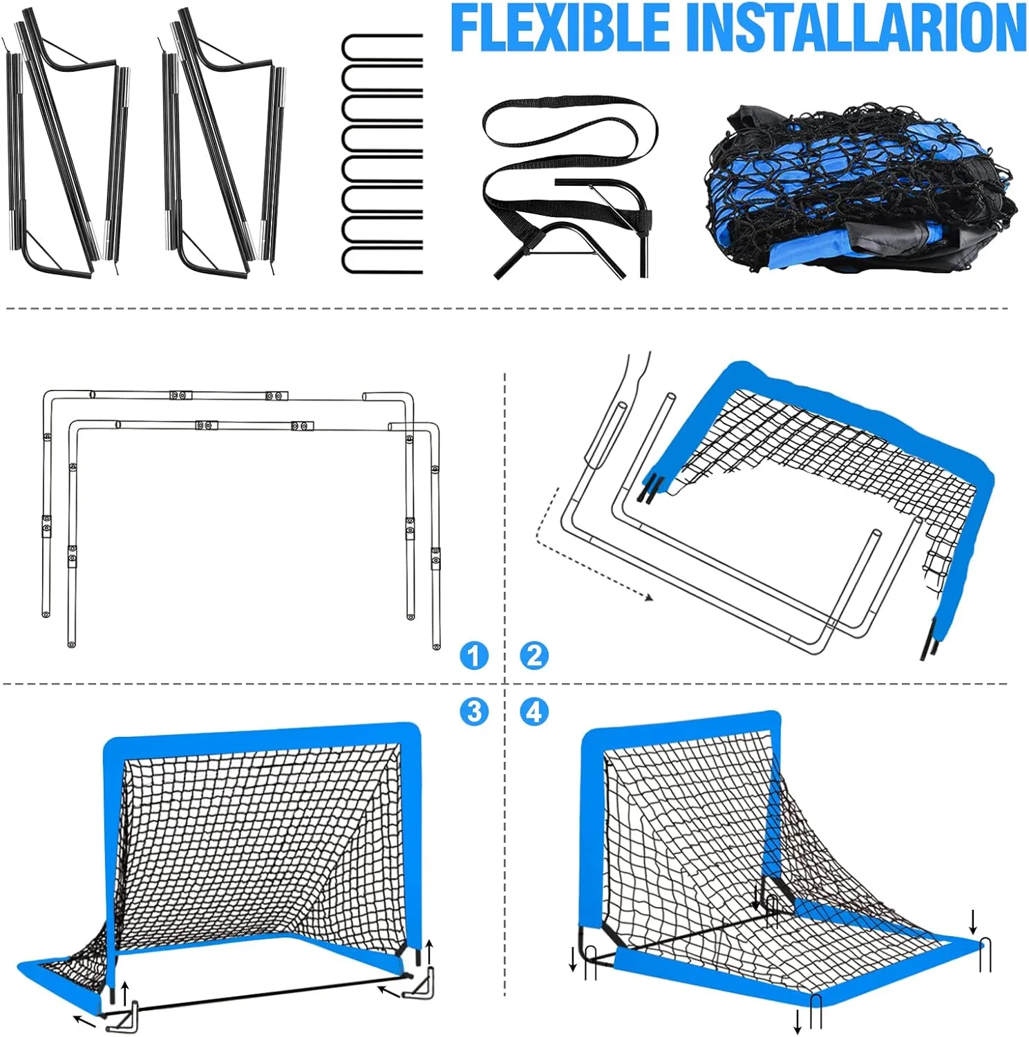 Kids Soccer Goal for Backyard Set - 2 Set of 6X4 / 4X3 ft Toddler Soccer Nets Training Equipment, Soccer Ball, Pop Up Portable Soccer Set for Kids and Youth Games and Training Goals Ages 3-16 Gift