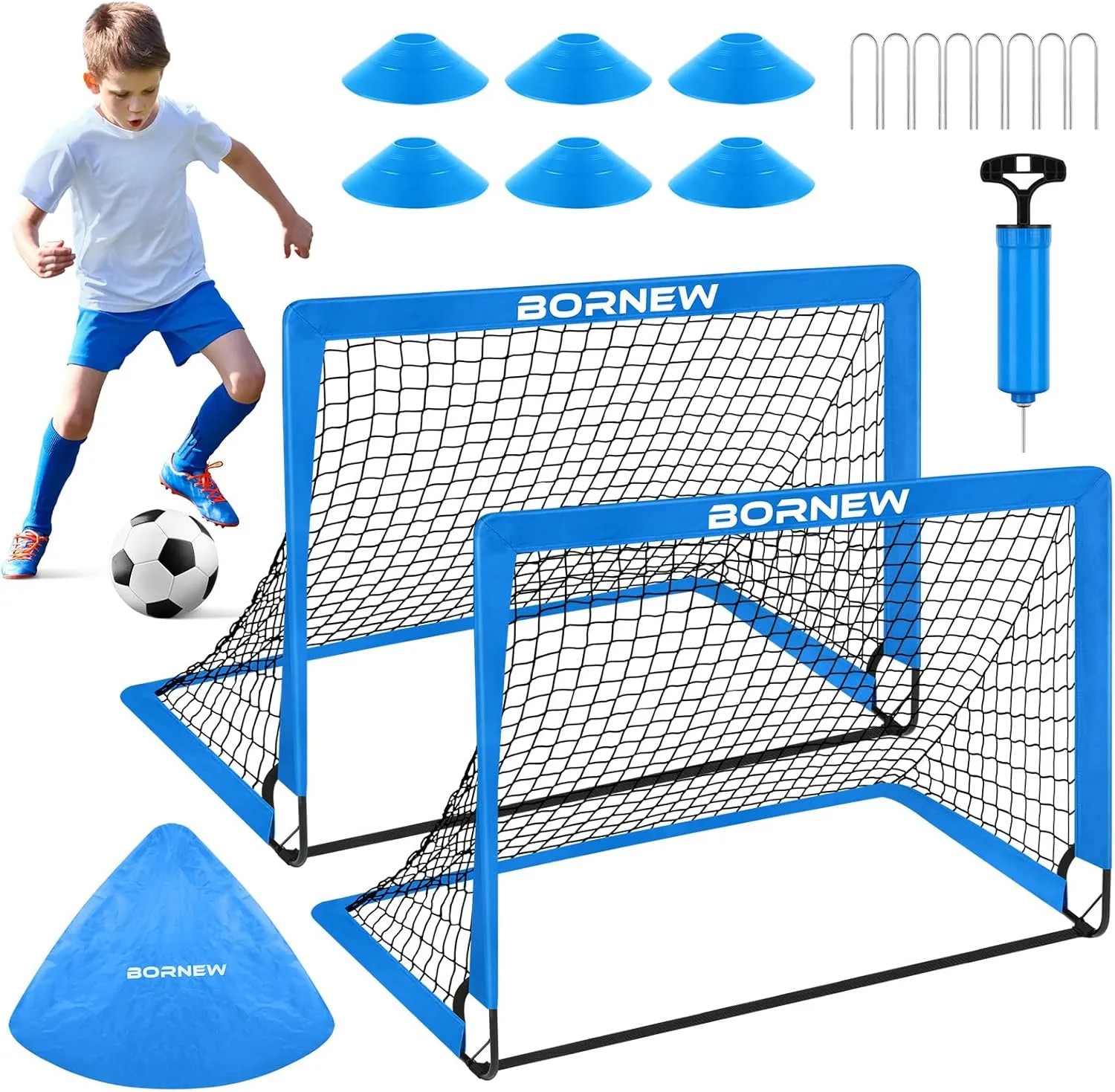 Kids Soccer Goal for Backyard Set - 2 Set of 6X4 / 4X3 ft Toddler Soccer Nets Training Equipment, Soccer Ball, Pop Up Portable Soccer Set for Kids and Youth Games and Training Goals Ages 3-16 Gift
