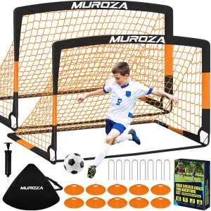 Kids Soccer Goals for Backyard Set, 2 Pack of Portable Pop Up Soccer Nets with Soccer Ball, Cones, Complete Training Equipment for Youth, Toddler Outdoor Sports Games