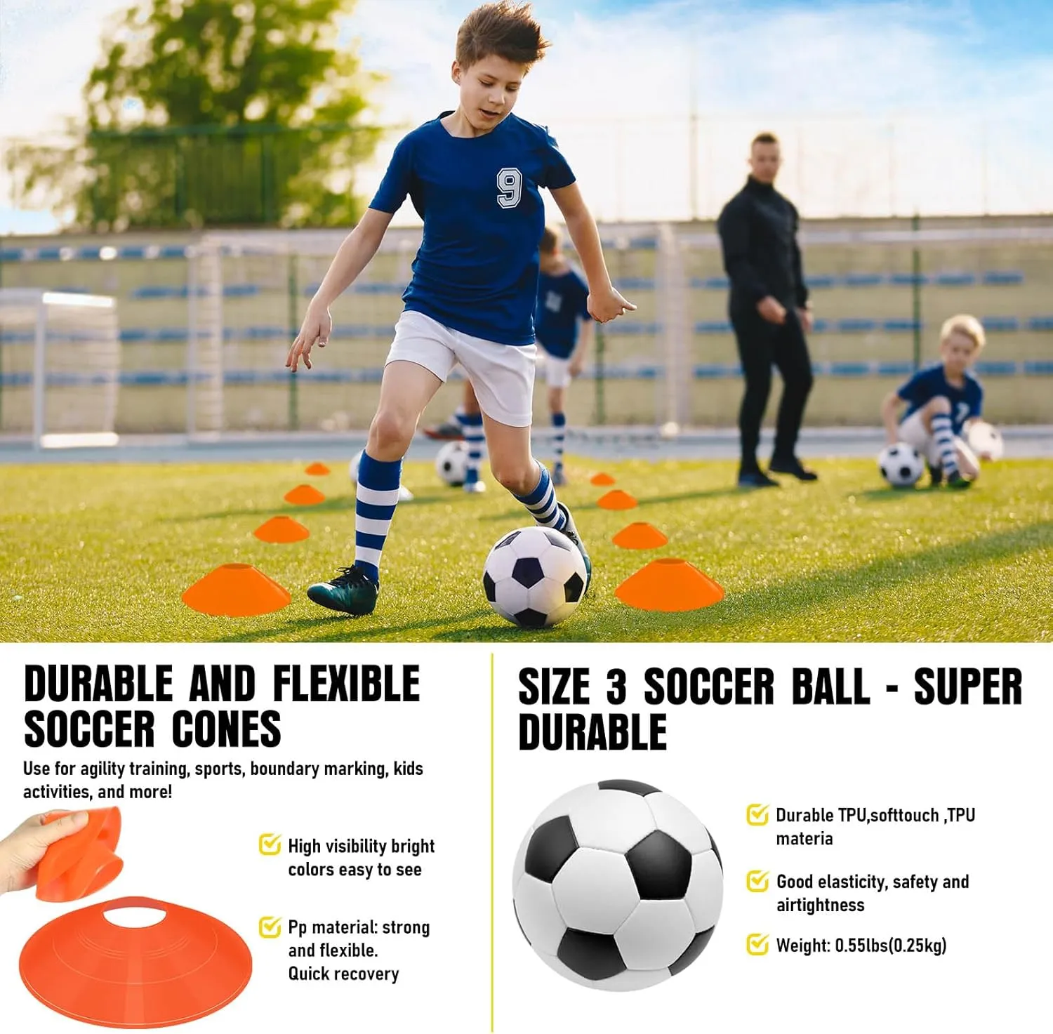 Kids Soccer Goals for Backyard Set, 2 Pack of Portable Pop Up Soccer Nets with Soccer Ball, Cones, Complete Training Equipment for Youth, Toddler Outdoor Sports Games