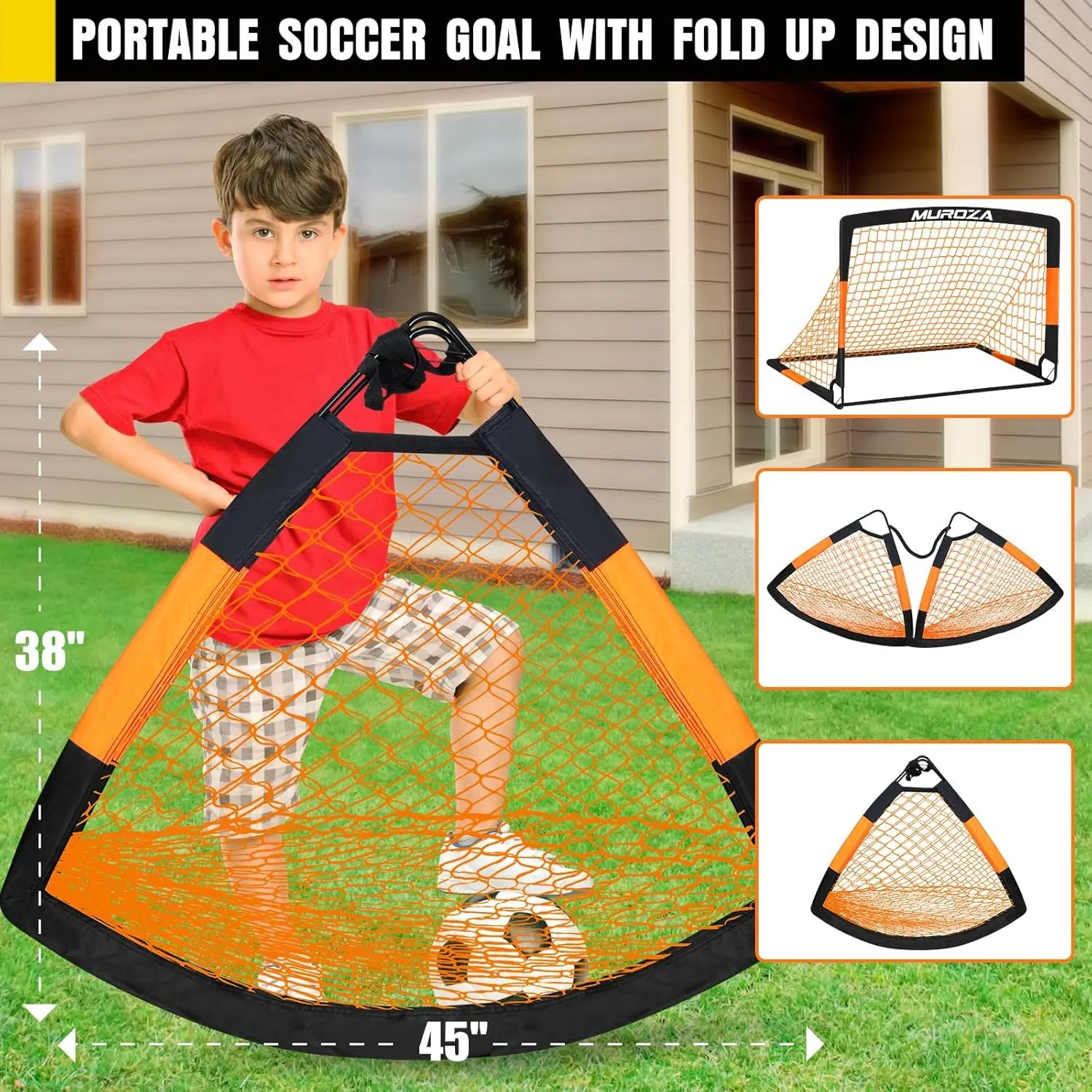 Kids Soccer Goals for Backyard Set, 2 Pack of Portable Pop Up Soccer Nets with Soccer Ball, Cones, Complete Training Equipment for Youth, Toddler Outdoor Sports Games