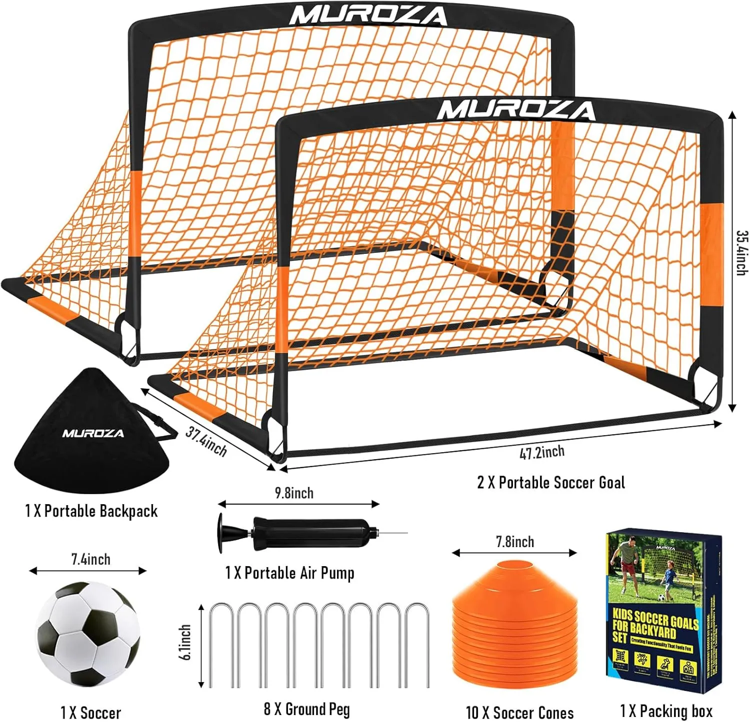 Kids Soccer Goals for Backyard Set, 2 Pack of Portable Pop Up Soccer Nets with Soccer Ball, Cones, Complete Training Equipment for Youth, Toddler Outdoor Sports Games