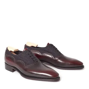 LIE DE VIN CALF LEATHER AND DORMEUIL FABRIC