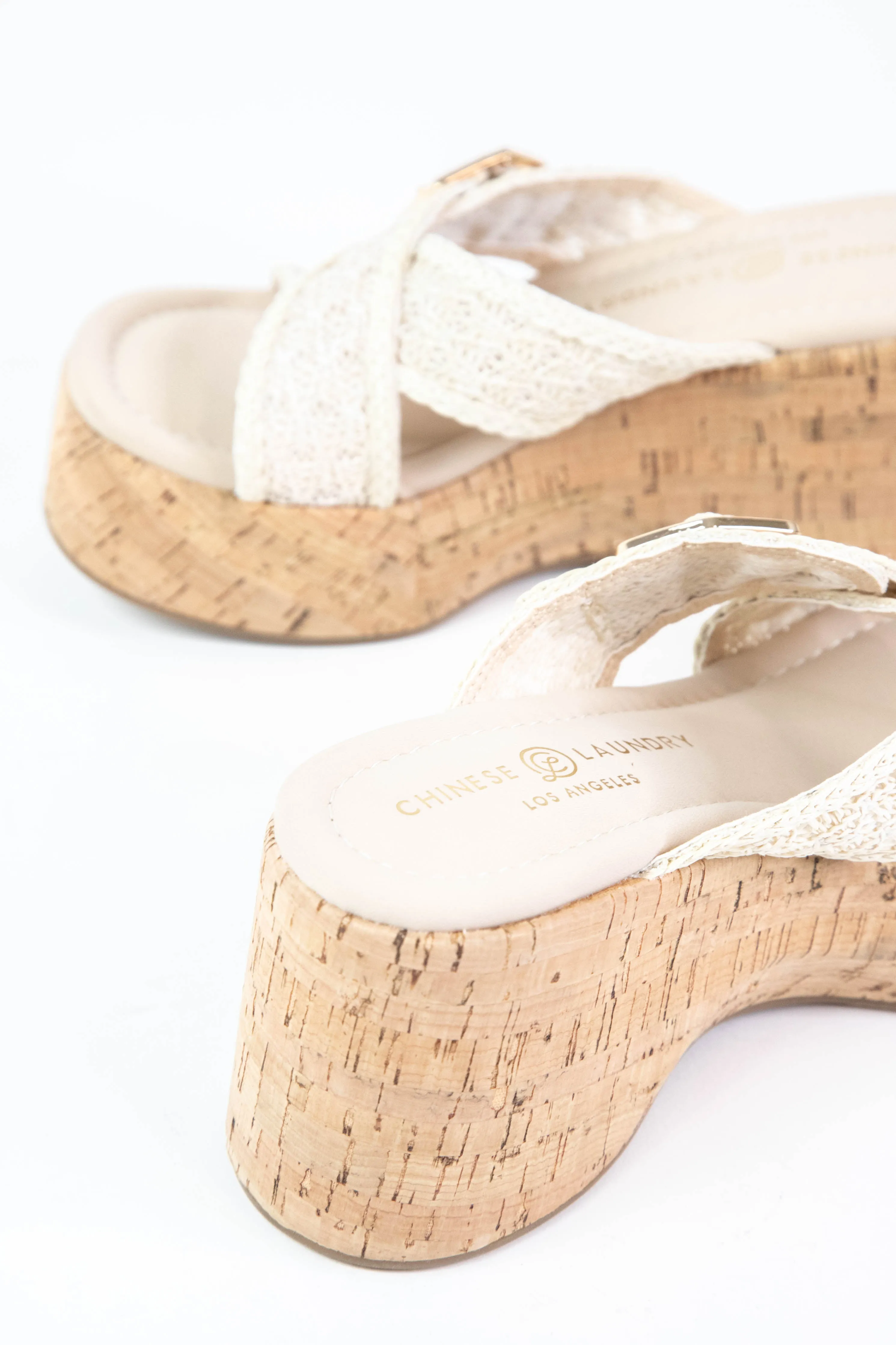 Loulou Cork Wedge Woven Sandal, Cream | Chinese Laundry