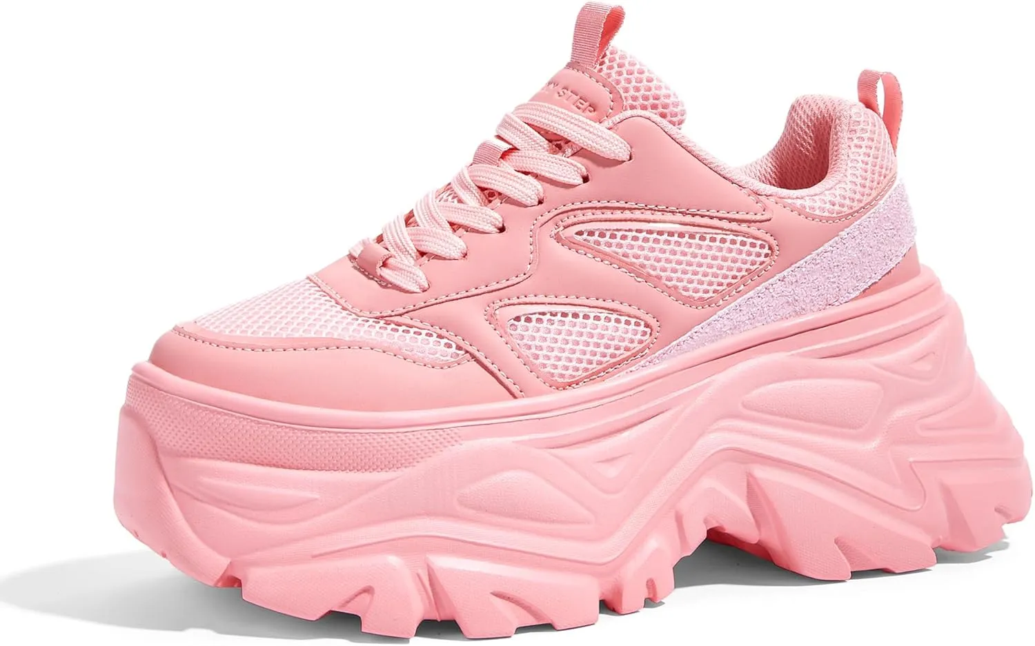 LUCKY STEP Women's Rhinestone Chunky Sneakers Breathable Lace-Up Platform Walking Sneakers Fashion Casual Dad Shoes