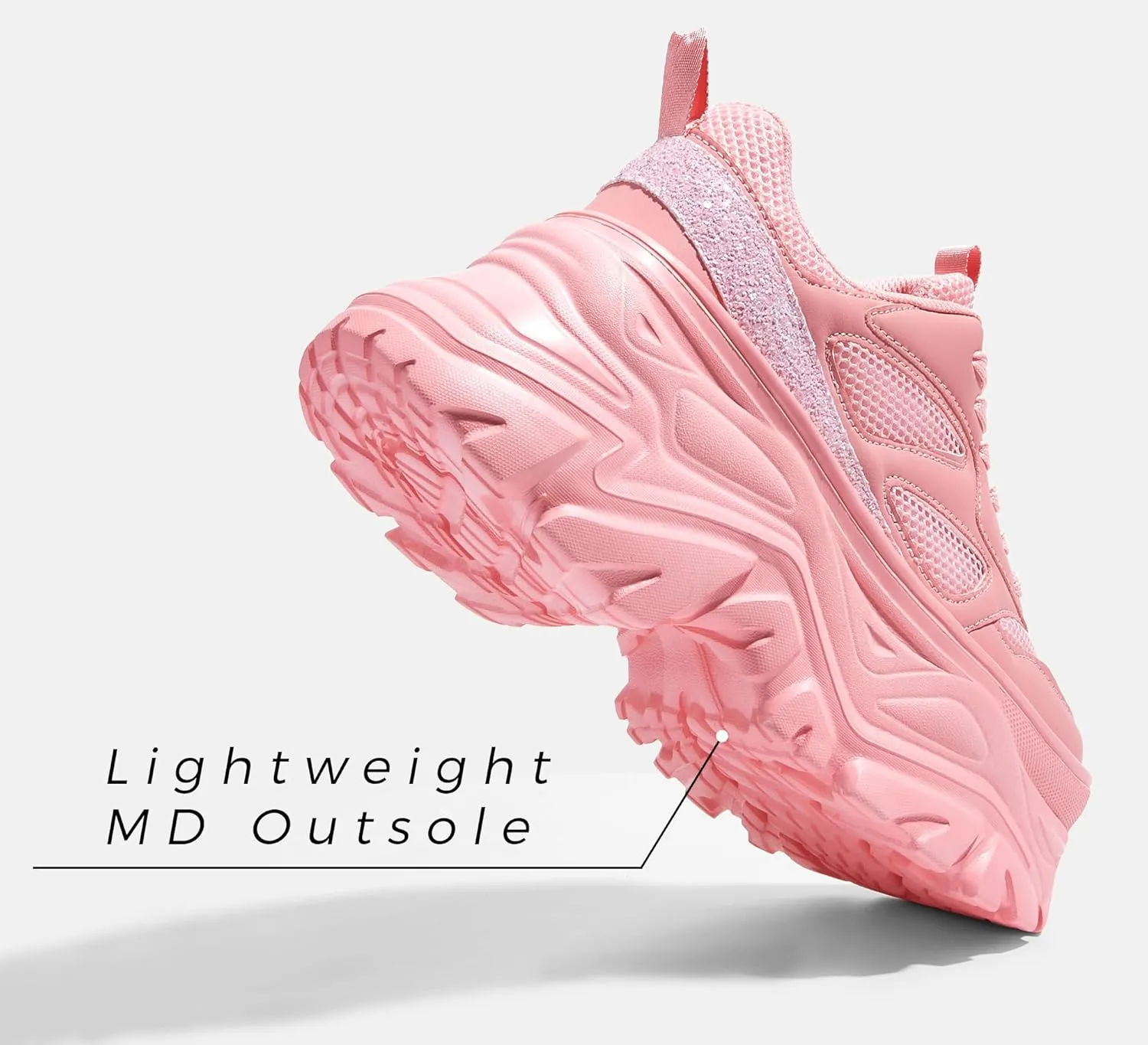 LUCKY STEP Women's Rhinestone Chunky Sneakers Breathable Lace-Up Platform Walking Sneakers Fashion Casual Dad Shoes