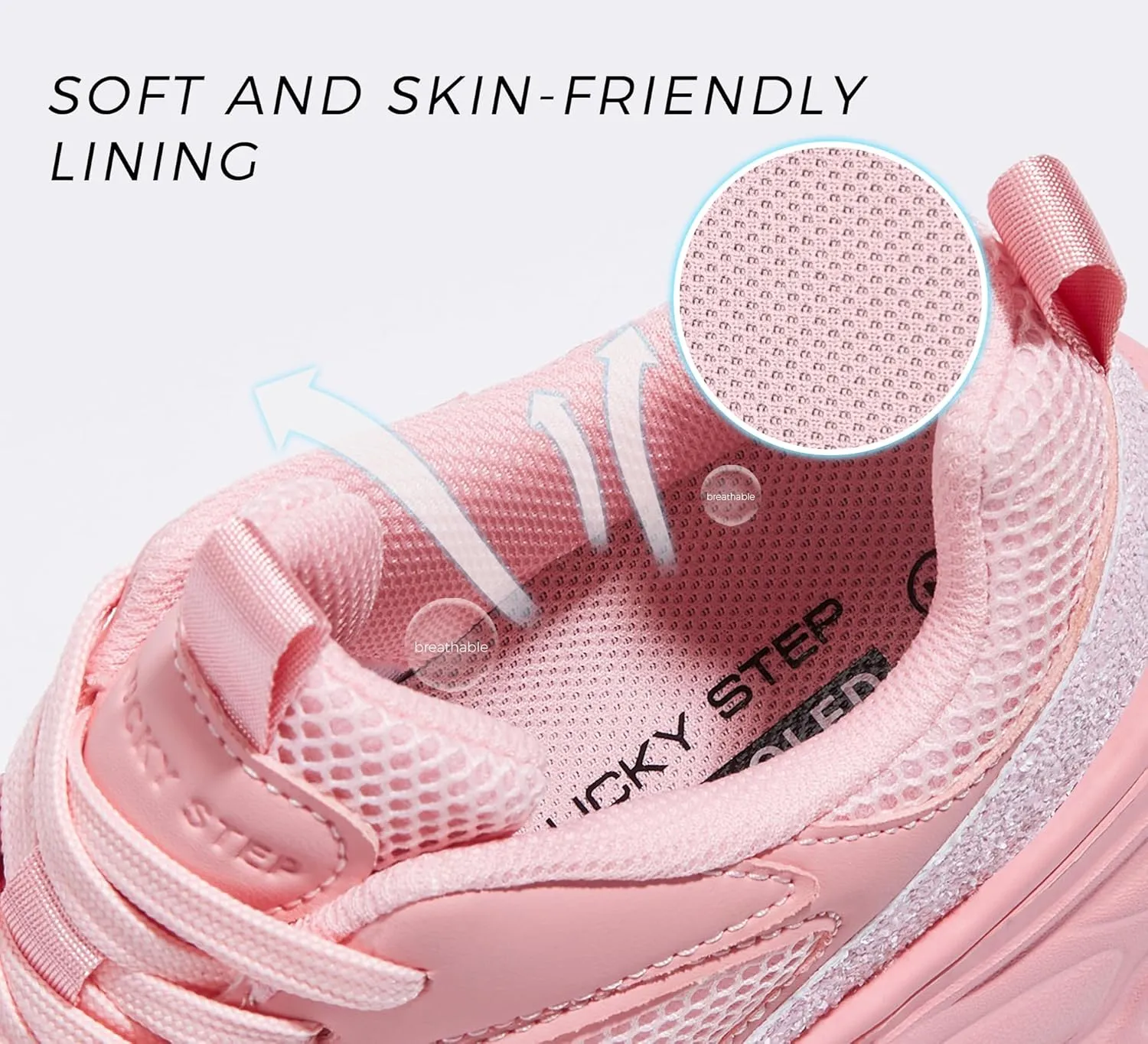 LUCKY STEP Women's Rhinestone Chunky Sneakers Breathable Lace-Up Platform Walking Sneakers Fashion Casual Dad Shoes