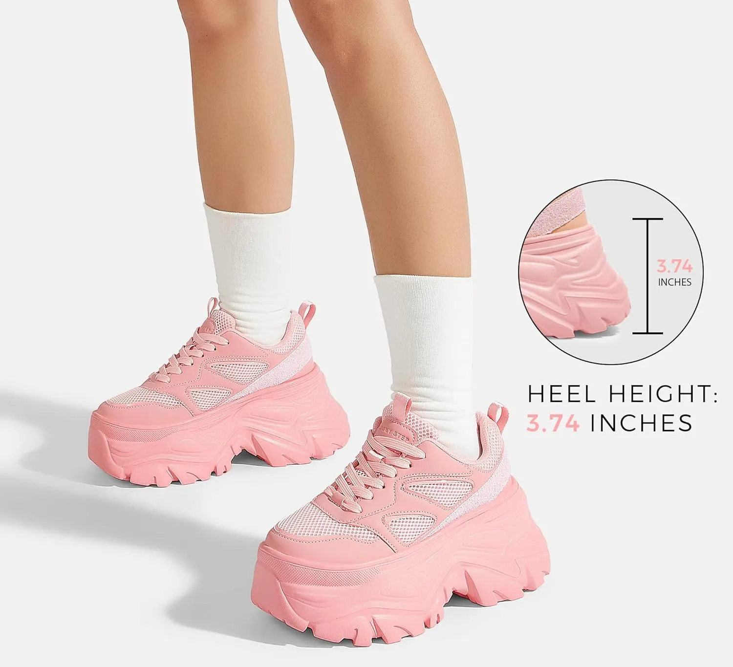 LUCKY STEP Women's Rhinestone Chunky Sneakers Breathable Lace-Up Platform Walking Sneakers Fashion Casual Dad Shoes