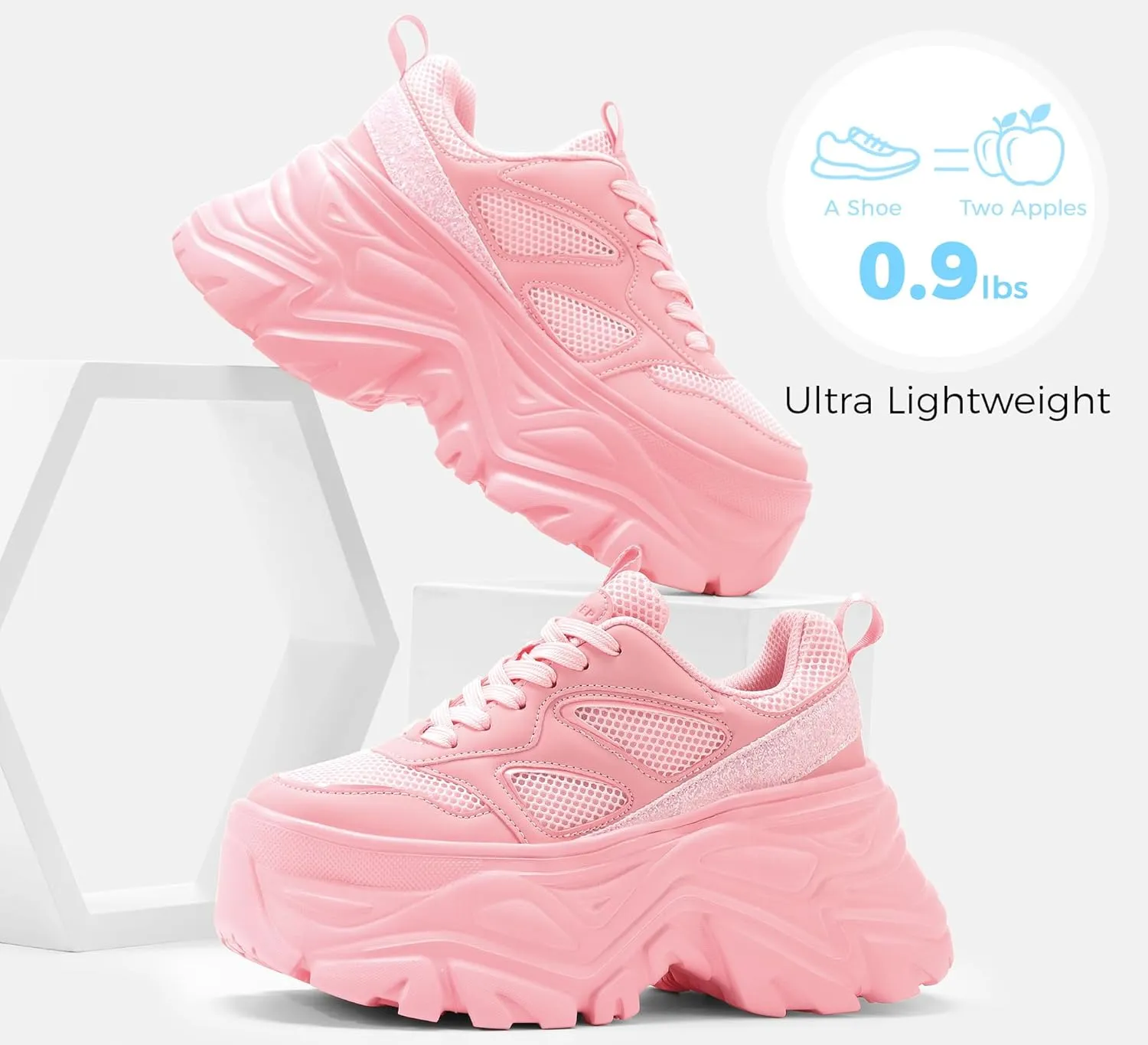 LUCKY STEP Women's Rhinestone Chunky Sneakers Breathable Lace-Up Platform Walking Sneakers Fashion Casual Dad Shoes