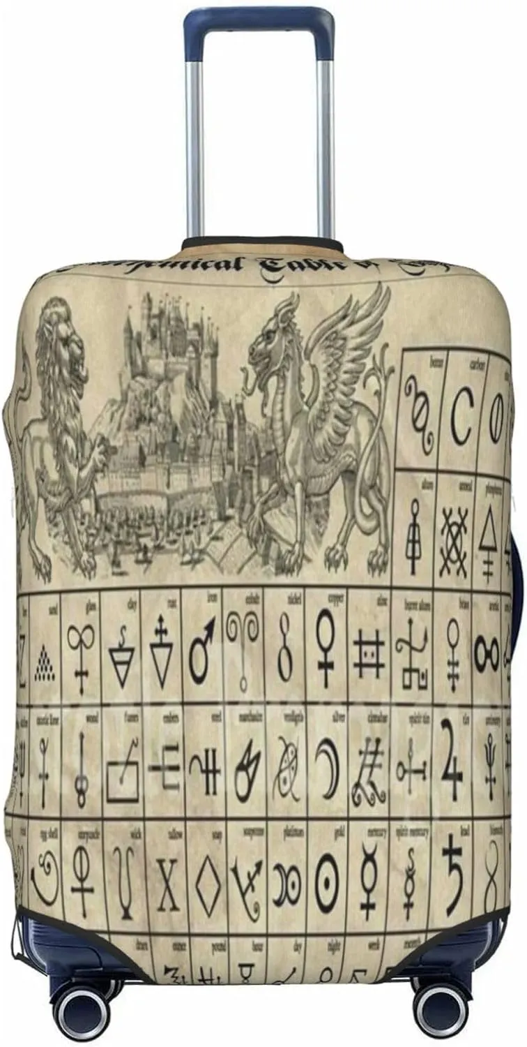 Luggage Cover For Travel Retro Alchemical Table Of Symbols Alchemy Occult–dustproof Business Trips 20-28 Inch.