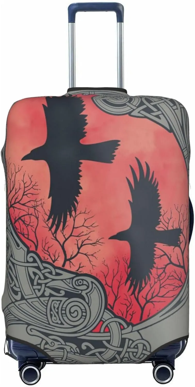 Luggage Cover For Travel Vikings Norse Runic Odin Ravens– High Elasticity Business Trips 20-28 Inch.