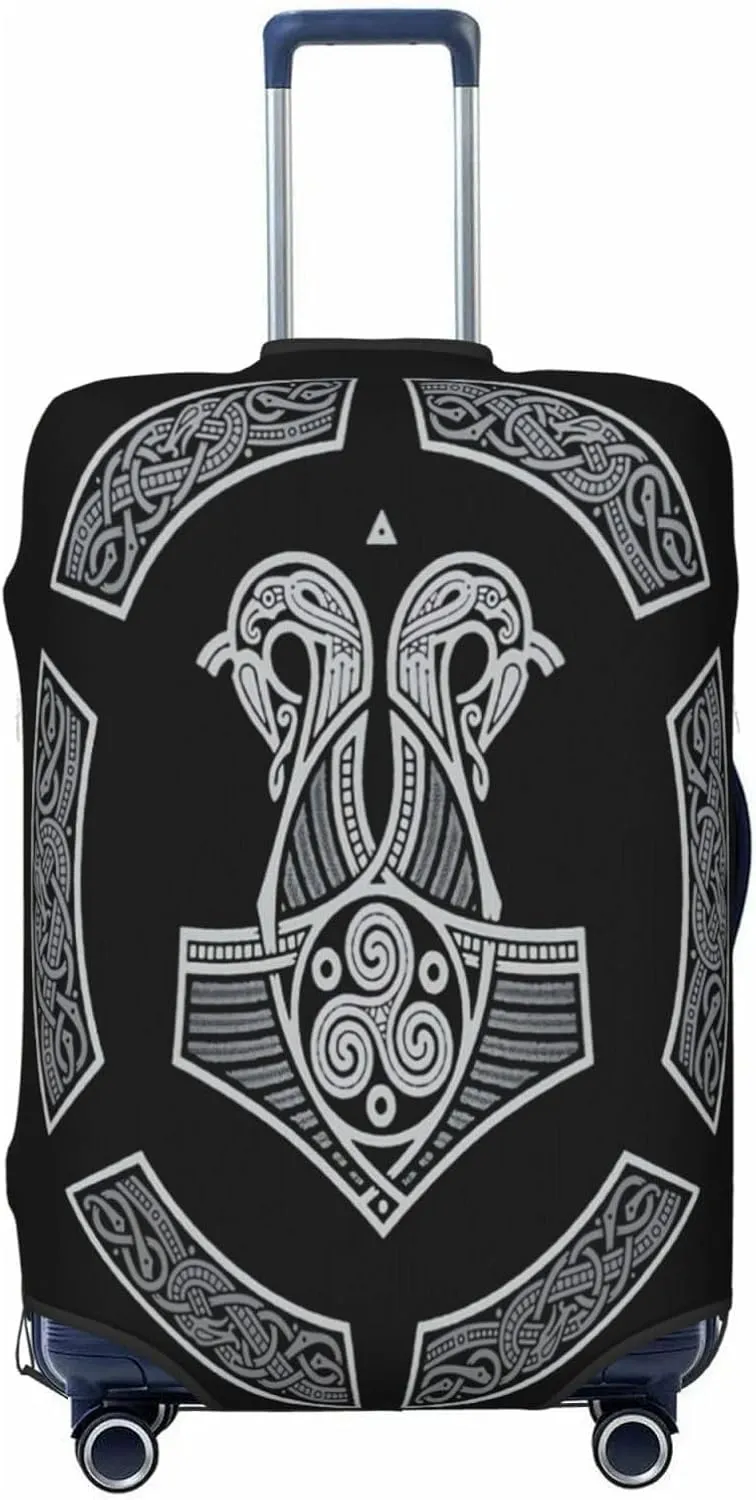 Luggage Cover For Travel Vikings Norse Thors Hammer Mythology Pagan Rune–dustproof Ideal For Travel 20-28 Inch.