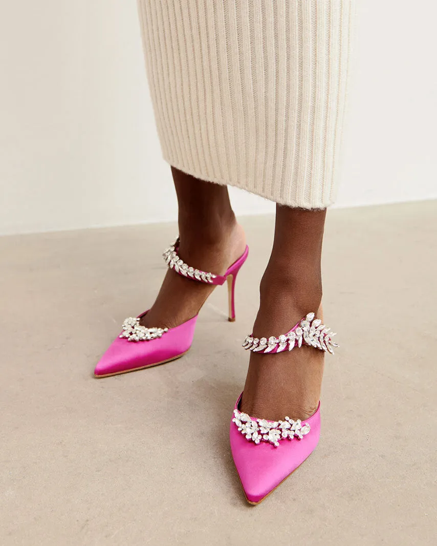 Lurum 90 pink satin mules