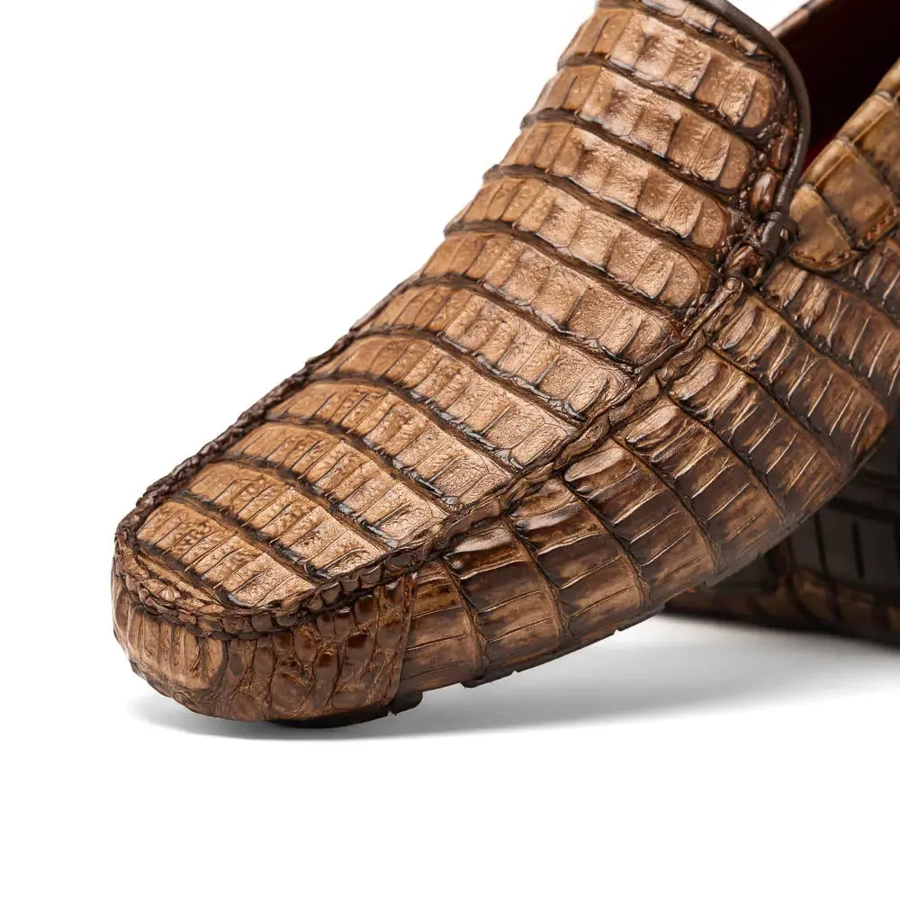 Marco Di Milano Remo Brown Genuine Caiman Crocodile/Lizard Loafers