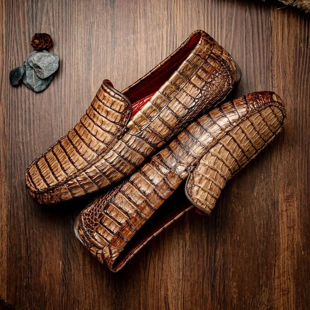 Marco Di Milano Remo Brown Genuine Caiman Crocodile/Lizard Loafers