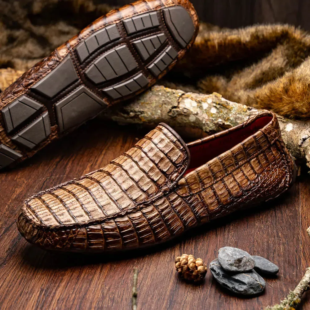 Marco Di Milano Remo Brown Genuine Caiman Crocodile/Lizard Loafers