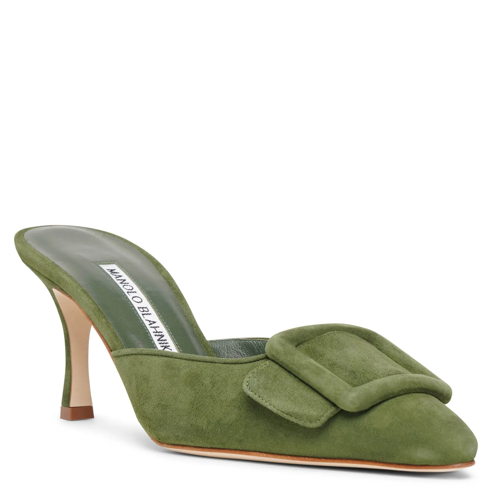 Maysale 70 dark green suede mules