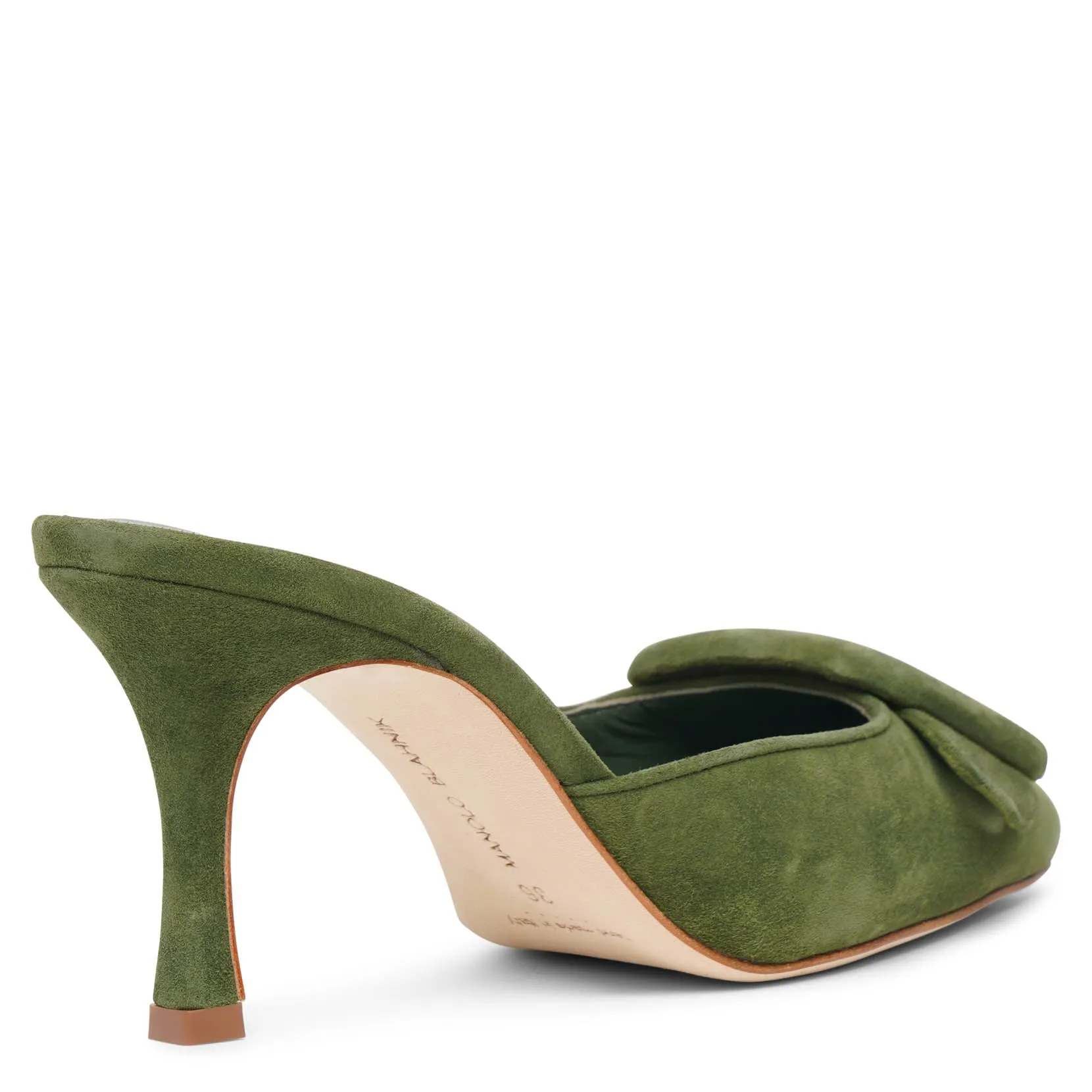 Maysale 70 dark green suede mules