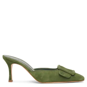 Maysale 70 dark green suede mules