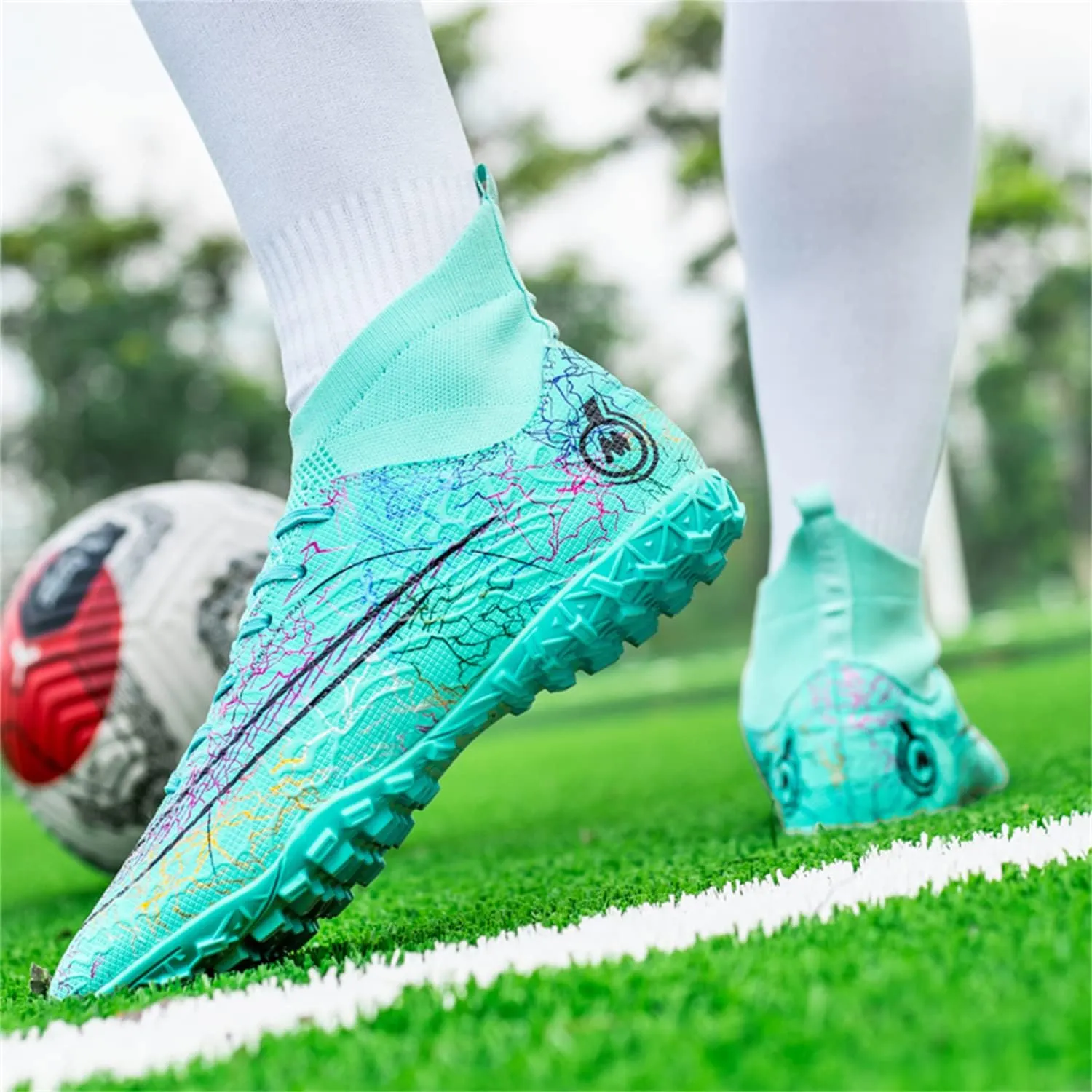 MDPCX Competitive Unisex Soccer Shoes Men Women Indoor Outdoor Football Boots Athletic Turf Mundial Team Cleat Running Sports Lightweight Breathable Anti-Skid Damping Shoes
