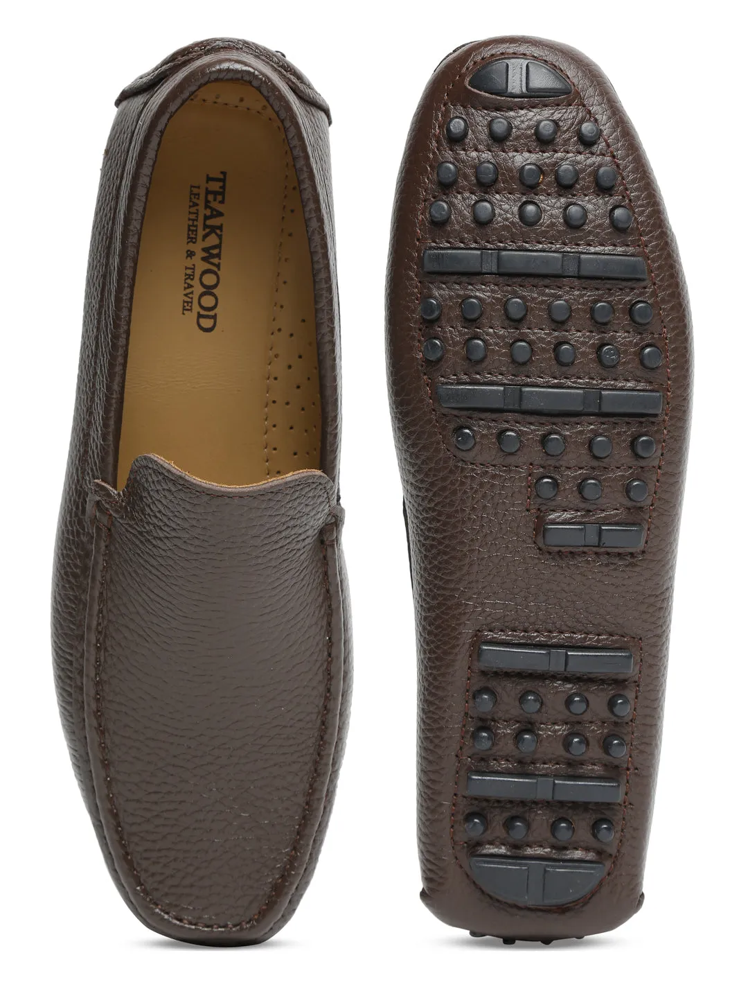Men Brown Solid Genuine Leather Loafers