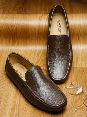 Men Brown Solid Genuine Leather Loafers