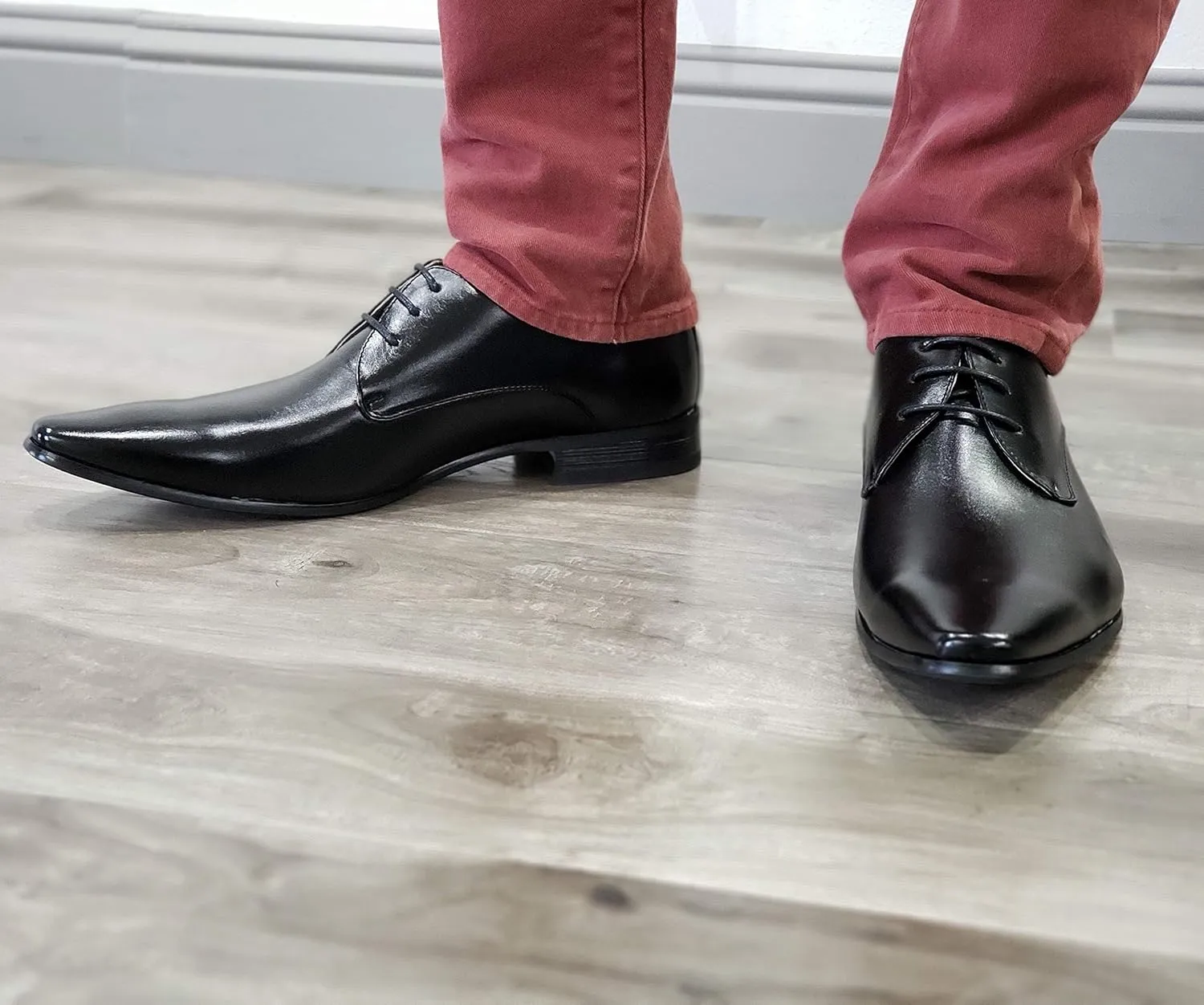 Men's Classic Pointy Toe Burnished Derby Lace Up Oxfords Dress Shoes