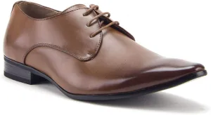 Men's Classic Pointy Toe Burnished Derby Lace Up Oxfords Dress Shoes