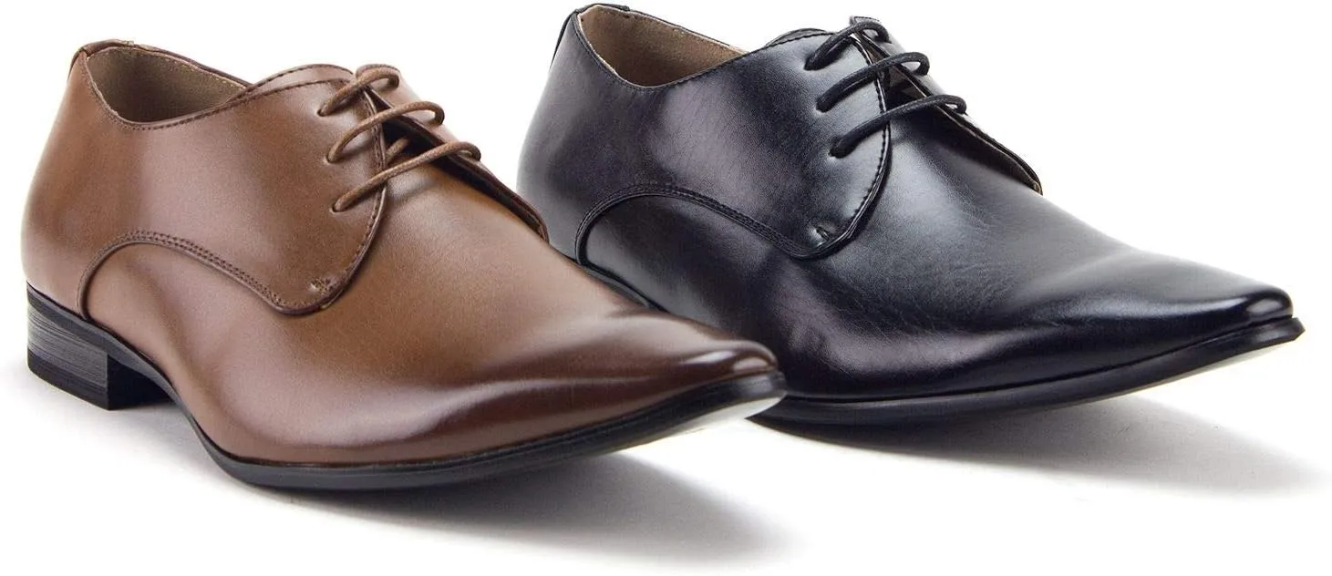 Men's Classic Pointy Toe Burnished Derby Lace Up Oxfords Dress Shoes