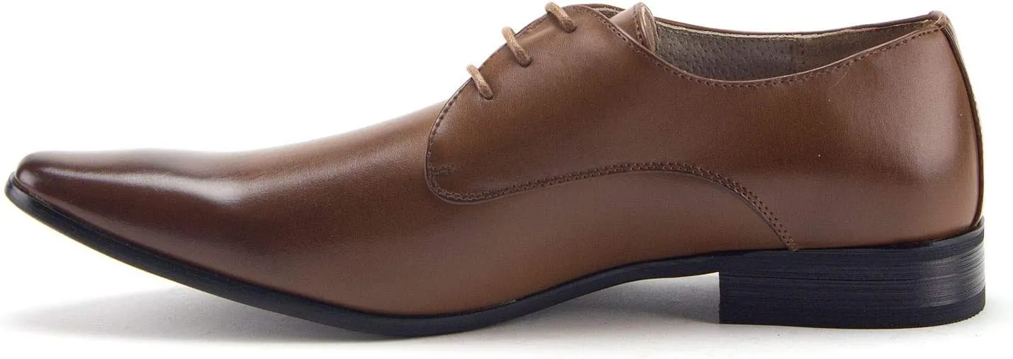 Men's Classic Pointy Toe Burnished Derby Lace Up Oxfords Dress Shoes