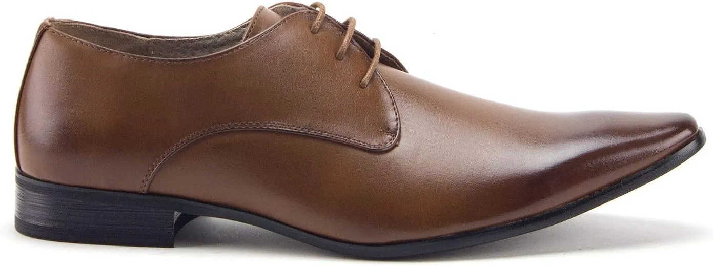 Men's Classic Pointy Toe Burnished Derby Lace Up Oxfords Dress Shoes