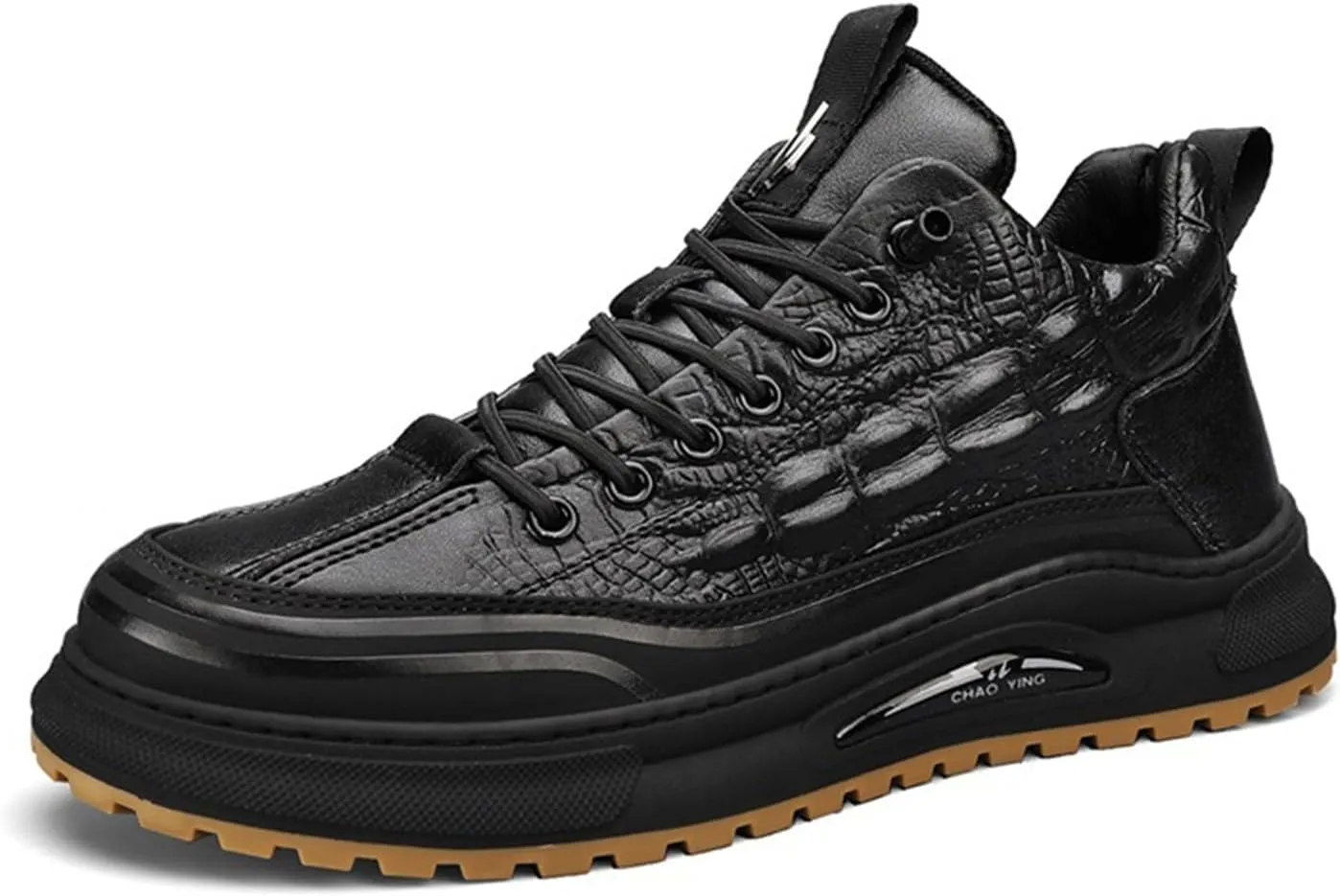 Men's Crocodile Print Leather Flat Fashion Sneaker,Casual Round Toe Low Top Softsole Oxford Elastic Band Non-Slip Walking Running Driving Shoes