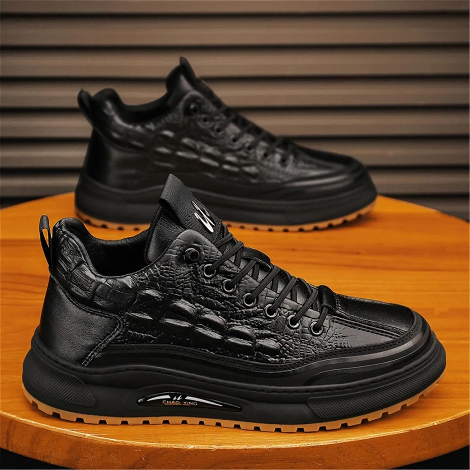Men's Crocodile Print Leather Flat Fashion Sneaker,Casual Round Toe Low Top Softsole Oxford Elastic Band Non-Slip Walking Running Driving Shoes