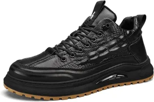 Men's Crocodile Print Leather Flat Fashion Sneaker,Casual Round Toe Low Top Softsole Oxford Elastic Band Non-Slip Walking Running Driving Shoes