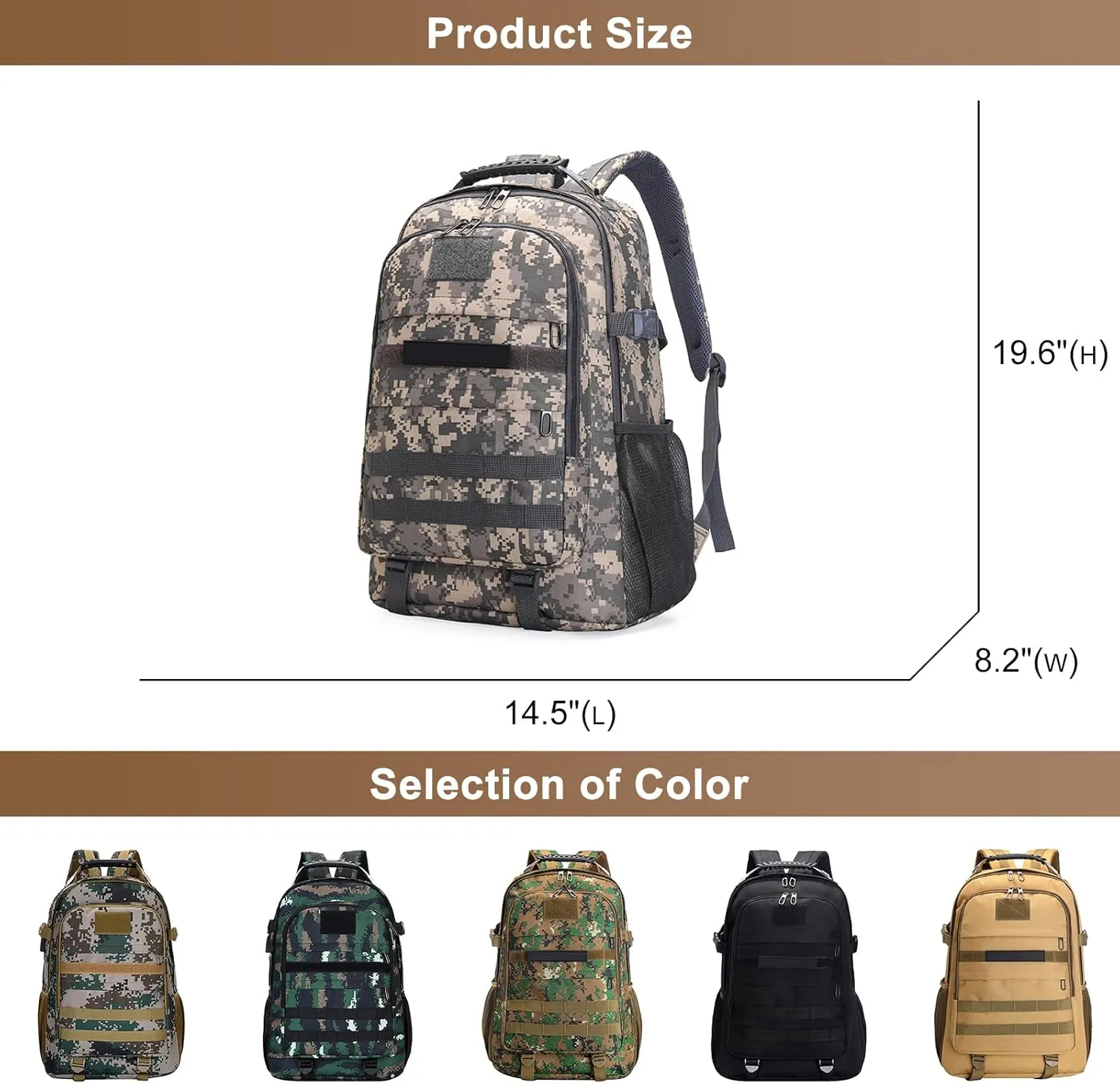 Men's Oxford Cloth Tactical Backpack 40L Outdoor Camping Rucksack Large Capacity Hiking Travel Daypack (D/Multicolor)