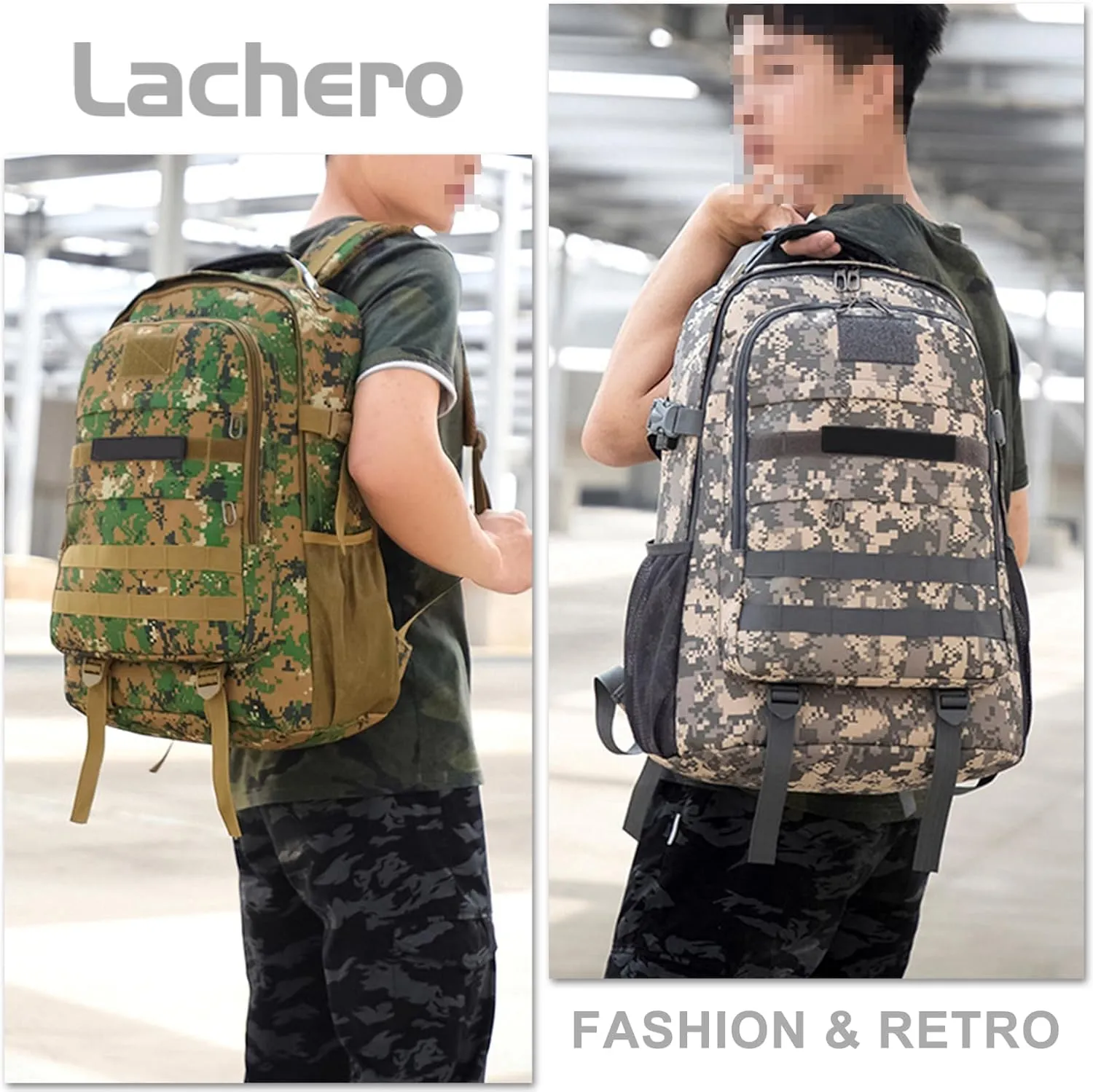 Men's Oxford Cloth Tactical Backpack 40L Outdoor Camping Rucksack Large Capacity Hiking Travel Daypack (D/Multicolor)