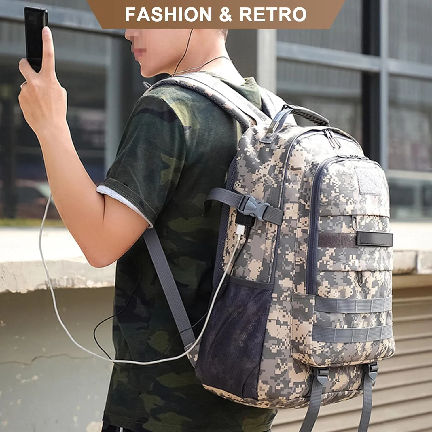 Men's Oxford Cloth Tactical Backpack 40L Outdoor Camping Rucksack Large Capacity Hiking Travel Daypack (D/Multicolor)