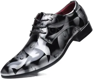Men's Oxfords Pointed Toe Lace Ups Shoes Supple Full-Grain Leather Shoes for Men(Gray,8.5)