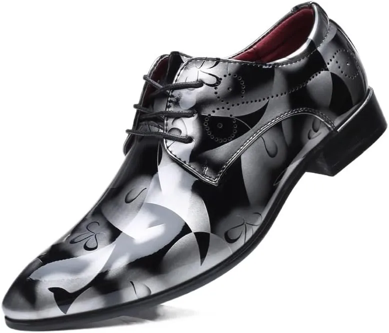 Men's Oxfords Pointed Toe Lace Ups Shoes Supple Full-Grain Leather Shoes for Men(Gray,8.5)