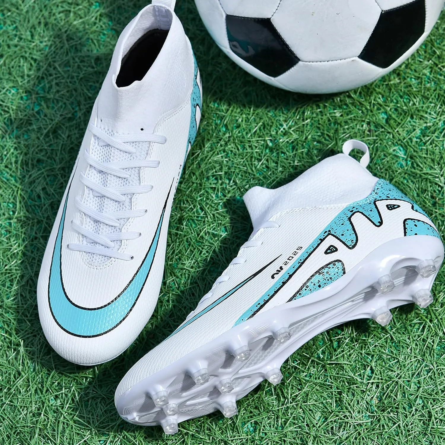 Men's Soccer Shoes Football Cleats High-Tops Lace-Up Non-Slip Spikes Indoor Outdoor Sports Athletic Baseball Lacrosse Sneaker