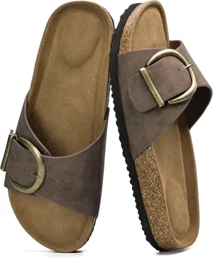 Merking Women's Cork Footbed Sandal Adjustable Buckle Beach Casual Open Toe Slides