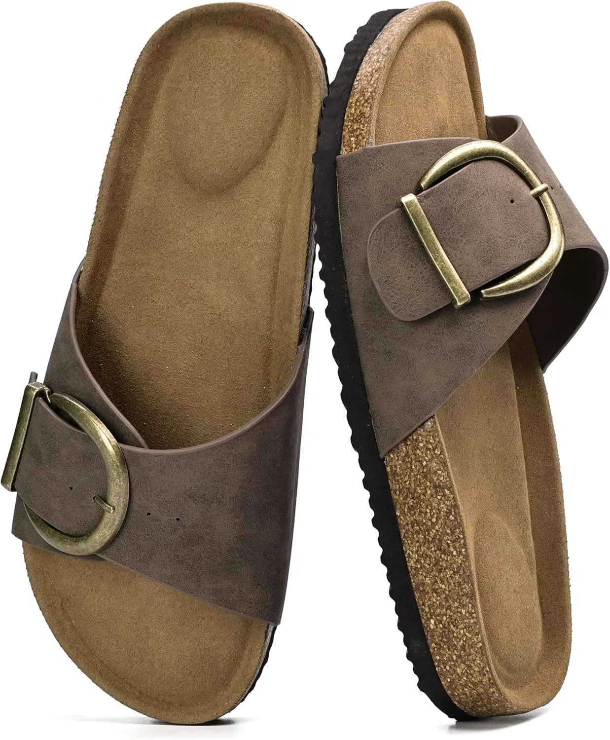 Merking Women's Cork Footbed Sandal Adjustable Buckle Beach Casual Open Toe Slides