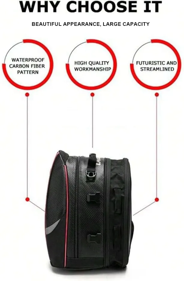 Motorcycle Tail Bag for Triumph Speed Triple 1050 RS, Large Capacity Water-Resistant Wear-Resistant Motorcycle Helmet Bag, Expandable Rear Seat Storage Luggage Backpack,B White Black