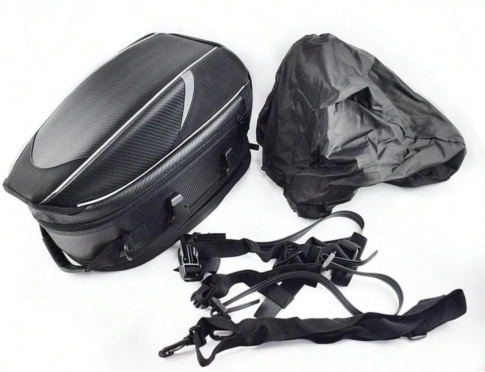 Motorcycle Tail Bag for Triumph Speed Triple 1050 RS, Large Capacity Water-Resistant Wear-Resistant Motorcycle Helmet Bag, Expandable Rear Seat Storage Luggage Backpack,B White Black