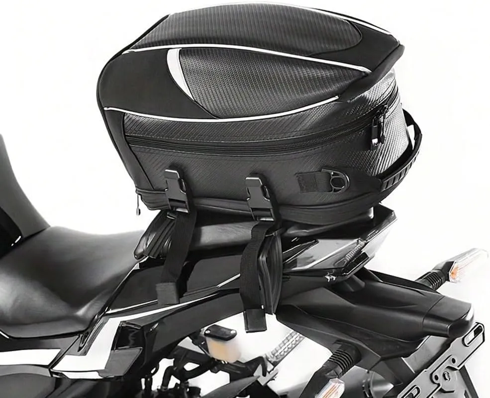 Motorcycle Tail Bag for Triumph Speed Triple 1050 RS, Large Capacity Water-Resistant Wear-Resistant Motorcycle Helmet Bag, Expandable Rear Seat Storage Luggage Backpack,B White Black