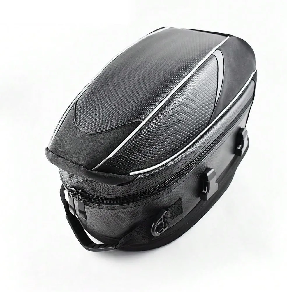 Motorcycle Tail Bag for Triumph Speed Triple 1050 RS, Large Capacity Water-Resistant Wear-Resistant Motorcycle Helmet Bag, Expandable Rear Seat Storage Luggage Backpack,B White Black