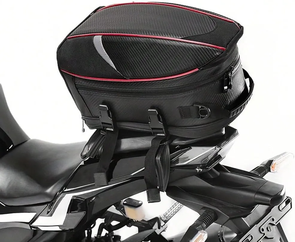 Motorcycle Tail Bag for Triumph Tiger 1200 2012-2024, Large Capacity Water-Resistant Wear-Resistant Motorcycle Helmet Bag, Expandable Rear Seat Storage Luggage Backpack,A Red Black