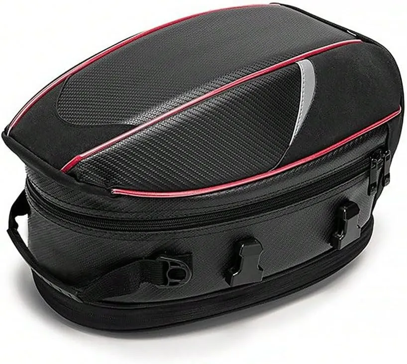Motorcycle Tail Bag for Triumph Tiger 1200 2012-2024, Large Capacity Water-Resistant Wear-Resistant Motorcycle Helmet Bag, Expandable Rear Seat Storage Luggage Backpack,A Red Black