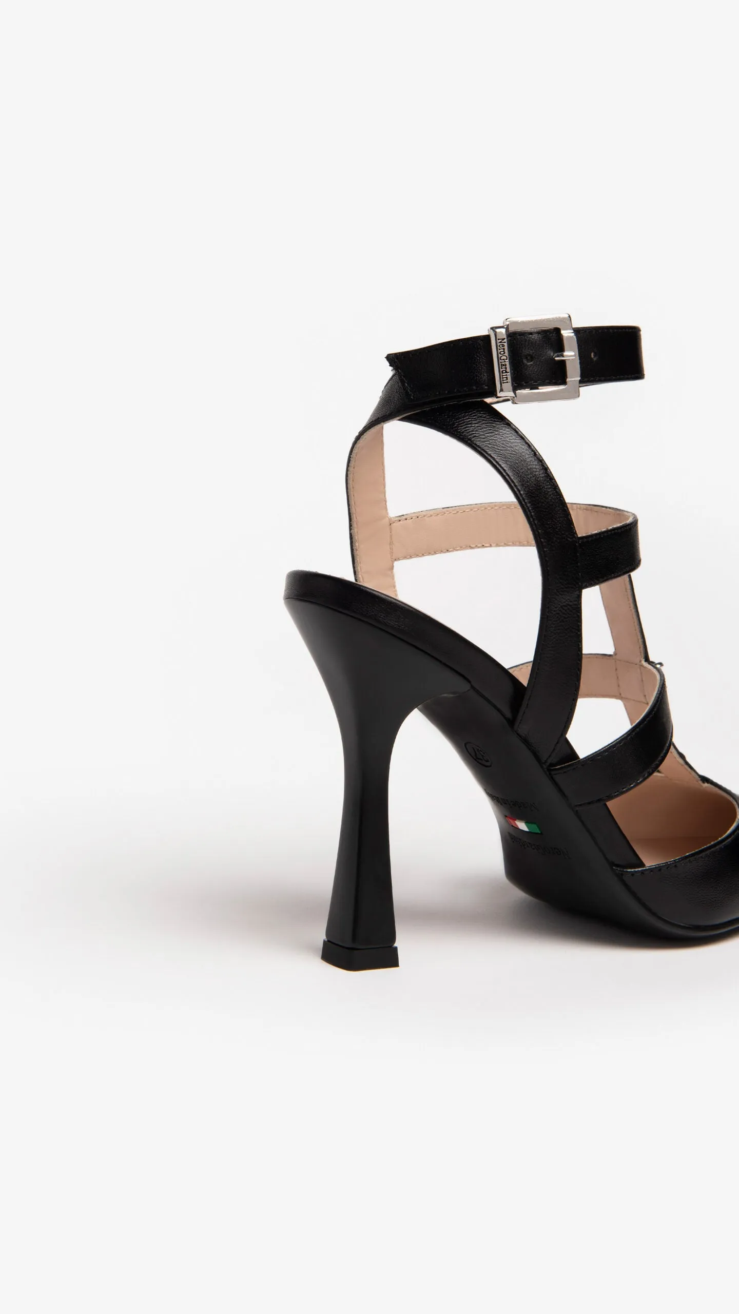 NeroGiardini Pandora Black Leather Heeled Shoe with Buckle. Only sizes 4.5 and 8 left.